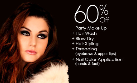 60% off Rs 3499 only for Party Make Up + Hair Wash + Blow Dry + Hair Styling + Threading (eyebrows & upper lips) + Nail Color Application (hands & feet) by The Beauty Room Salon Gulberg III, Lahore.