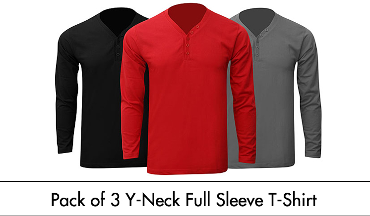 Pack of 3 Full Sleeves Y-Neck T-Shirts for HIM