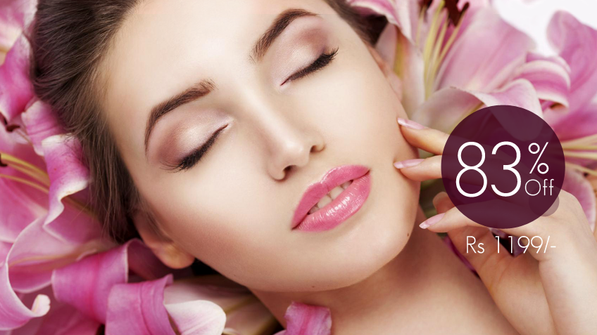 Gold Whitening Facial + Skin Brightening Polisher + Spa Whitening Manicure + Whitening Pedicure with Polisher Spa + Hand and Feet Massage + Head and Shoulder Massage +  Threading (Eye Brow + Upper Lips) at Blue Scissor Salon & Studio Wapda Town Lahore.