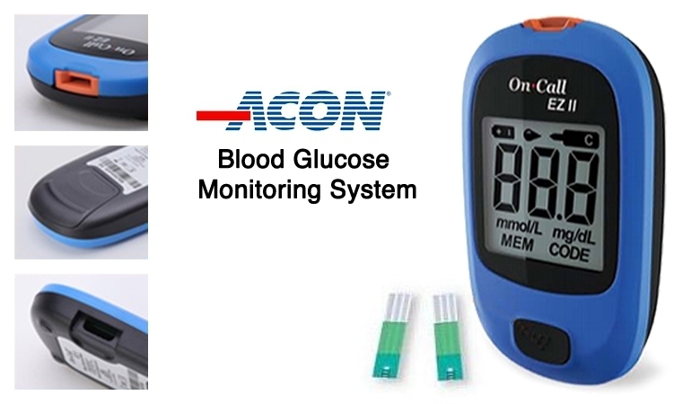 On-Call EZ II Blood Glucose Monitoring System: 10 Test Strips + Blood Glucose Meter + Code Chip + Lancing Device + 10 Sterile Lancets + Carrying Case + Warranty Card + User Guide from ACON International