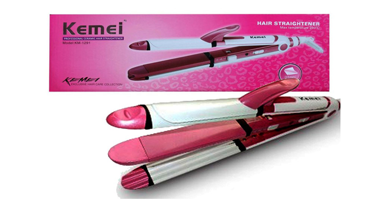 64% off, Rs 2250 only for Kemei KM 1291 Professional 3in1 Hair Straightener Cum Curler And Crimper Iron (cash on delivery).
