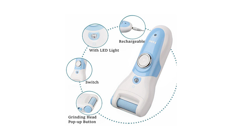 KEMEI KM-2503 Rechargeable Electric Callus Remover Pedicure Foot File with Replaceable Roller