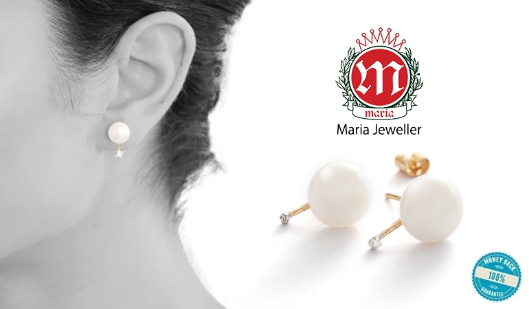 22K Gold Freshwater Pearl & Diamond Studs By Maria Jewellers