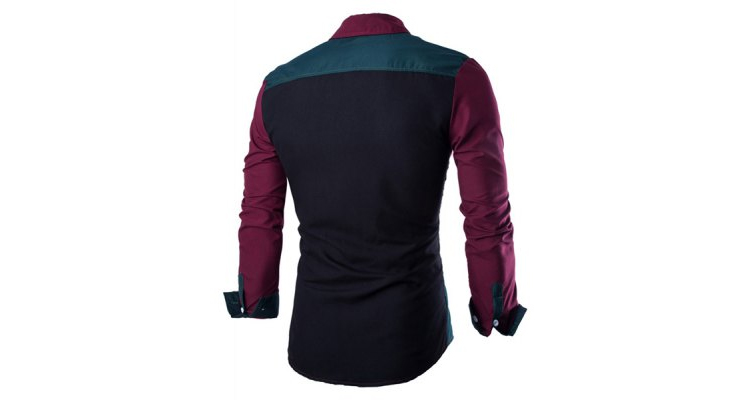 Fashion Shirt Collar Color Block Stitching Slimming Long Sleeve Cotton Blend Shirt For Men  -  L  RED AND GREEN