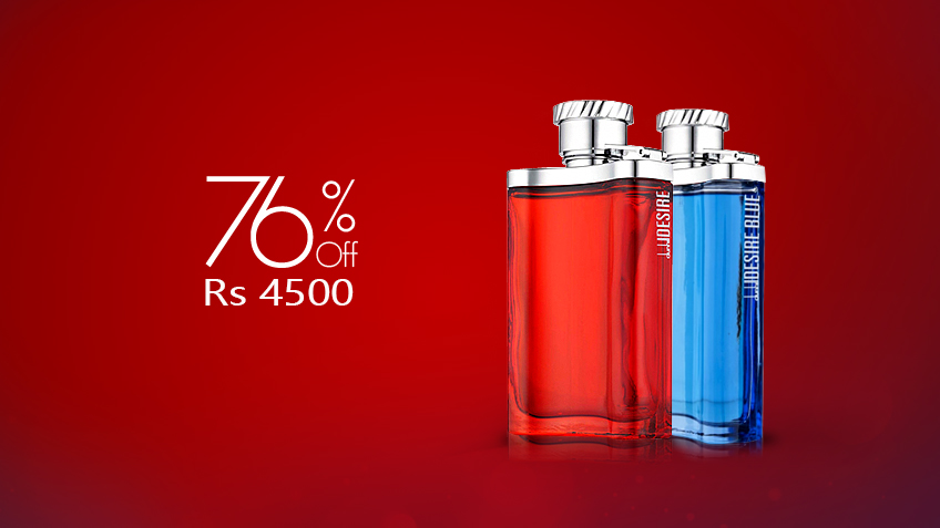 76% off, Rs 4500 only for 1 Pack of 2 Dunhill Desire Red and Blue Perfume for Men - Free Delivery.