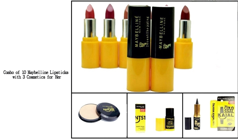 Pack of 10 Maybelline Lipsticks with 3 Cosmetics for Her