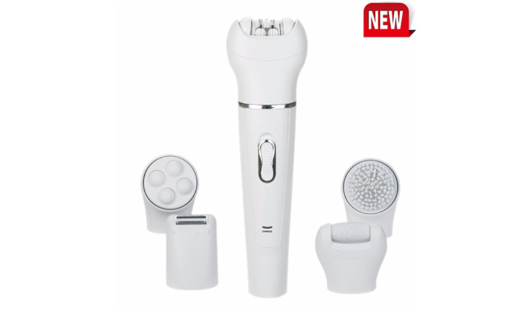 Facial Epilator Rechargeable Cordless! Facial Hair Removal + Facial Cleansing Brush + Pedicure Hard Skin Remover + Massage Roller Lady Shaver