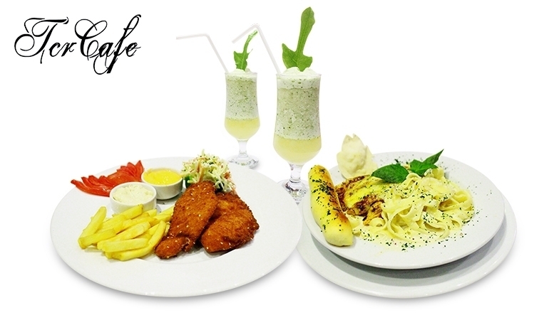 1 English Fried Fish + 1 Fettuccino Alfredo + 2 Mint Coolers from TCR Cafe